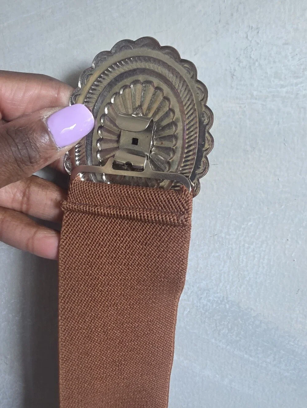 Western Style 5 Concho Tin Belt Brown Elastic Hook Eye Closure One Size